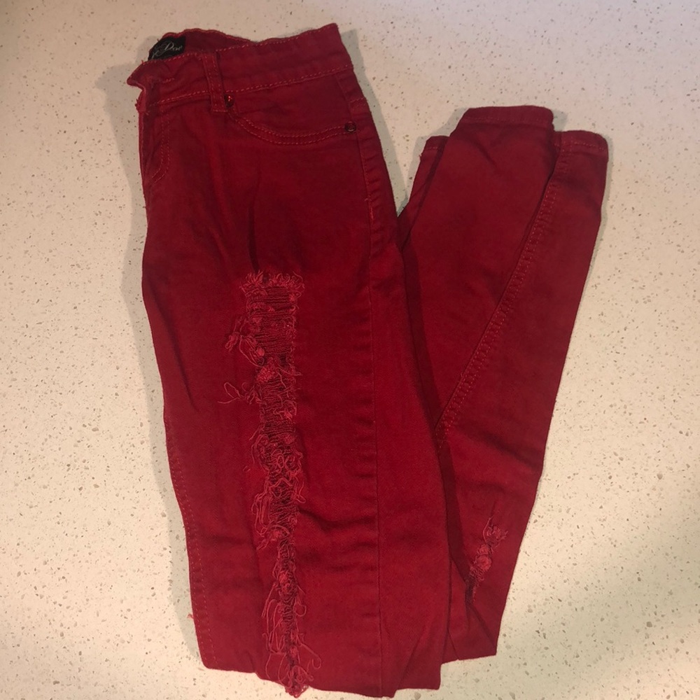 Red Ripped Skinny Jeans